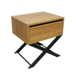 Κομοδίνο Komo-Vetro Mε Επιφάνεια Σε Ανοιχτή Απόχρωση Ξύλου Και Μαύρη Μεταλλική Βάση