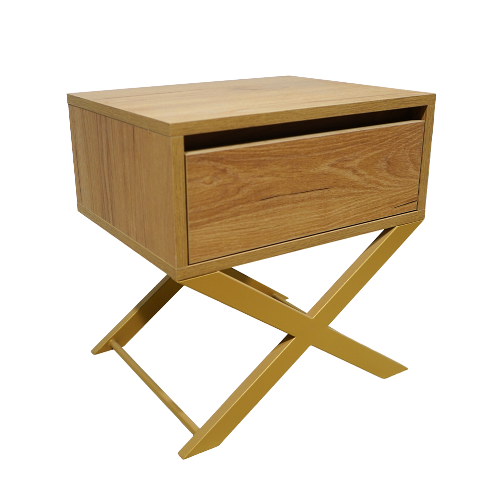 3 Κομοδίνο Komo-Vetro Mε Επιφάνεια Σε Ανοιχτή Απόχρωση Ξύλου Και Χρυσή Μεταλλική Βάση - Image 1