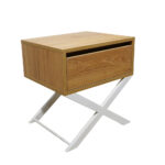 Κομοδίνο Komo-Vetro Mε Επιφάνεια Σε Ανοιχτή Απόχρωση Ξύλου Και Λευκή Μεταλλική Βάση - Image 2