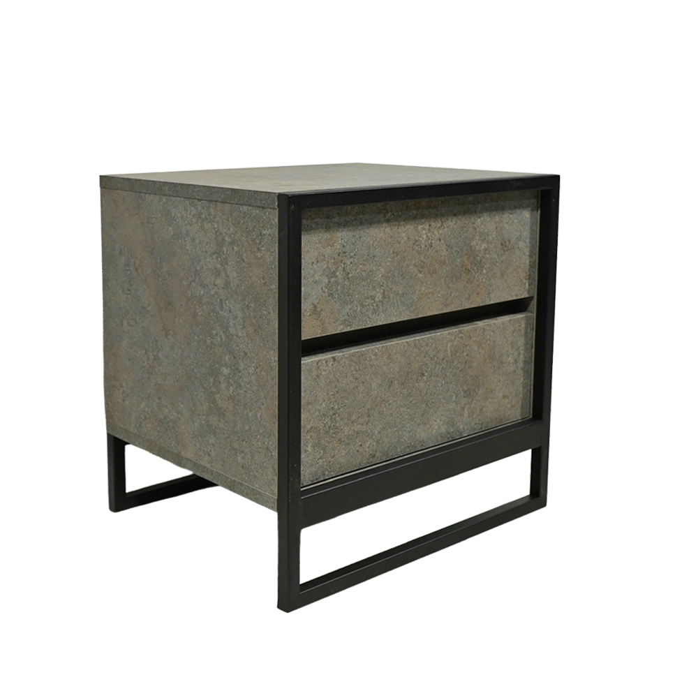 3 Κομοδίνο Komo-Frame Με Επιφάνεια Σε Όψη Τσιμέντου Σκούρο Και Μαύρη Μεταλλική Βάση - Image 1