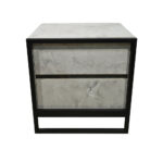 Κομοδίνο Komo-Frame Με Επιφάνεια Σε Όψη Λευκού Μάρμαρου Με Γκρί Νερά Και Μαύρη Μεταλλική Βάση - Image 4