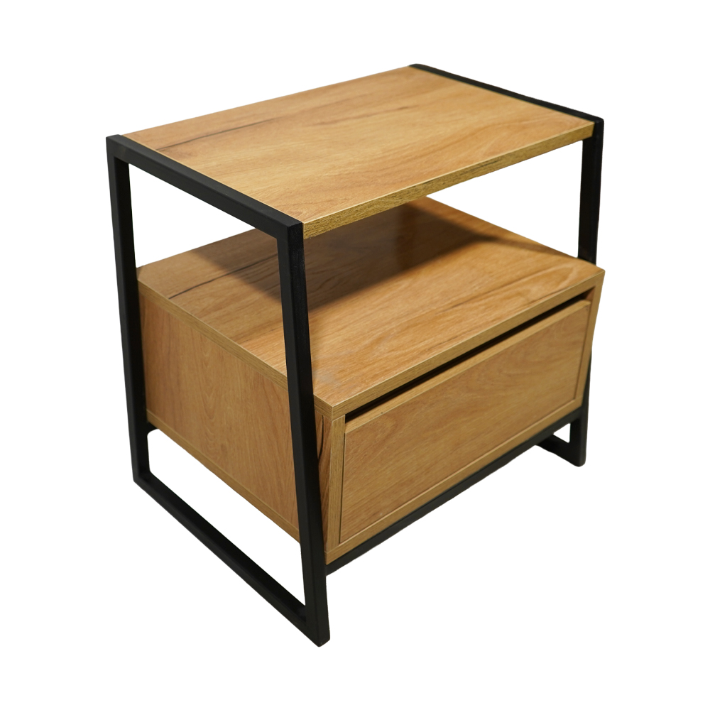 3 Κομοδίνο Komo-Rubby Με Επιφάνεια Σε Ανοιχτή Απόχρωση Και Μαύρη Μεταλλική Βάση - Image 1