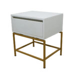 Κομοδίνο Komo-Woodtex Mε Επιφάνεια Σε Όψη Λευκού Μάρμαρου  Και Χρυσή Μεταλλική Βάση - Image 4