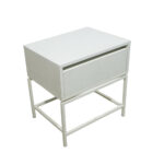 Κομοδίνο Komo-Woodtex Mε Επιφάνεια Σε Όψη Λευκού Μάρμαρου  Και Λευκή Μεταλλική Βάση - Image 5