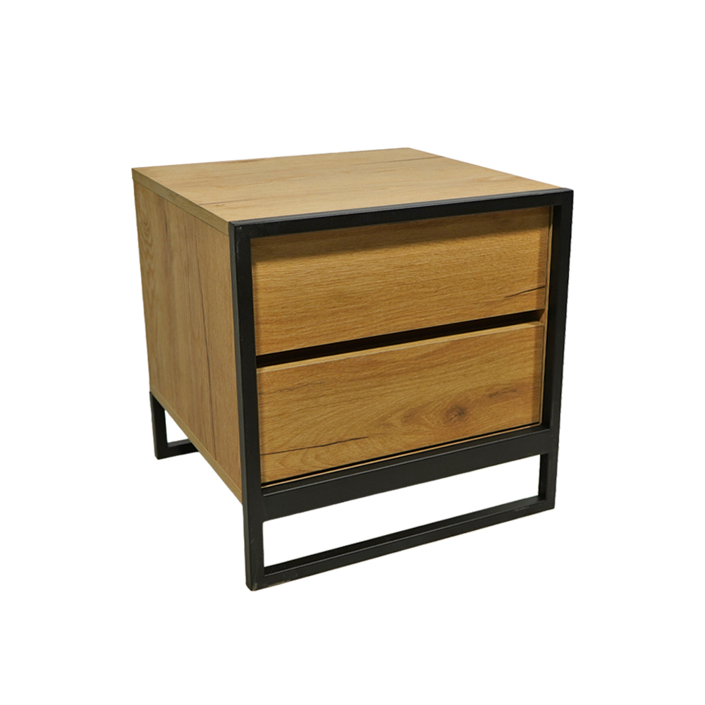 5 Κομοδίνο Komo-Frame Με Επιφάνεια Σε Φυσική Απόχρωση Και Μαύρη Μεταλλική Βάση - Image 1