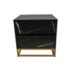 Κομοδίνο Komo-Boxy Mε Επιφάνεια Σε Μαύρο Μάρμαρο Και Χρυσή Μεταλλική Βάση - Image 2