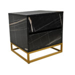 Κομοδίνο Komo-Boxy Mε Επιφάνεια Σε Μαύρο Μάρμαρο Και Χρυσή Μεταλλική Βάση