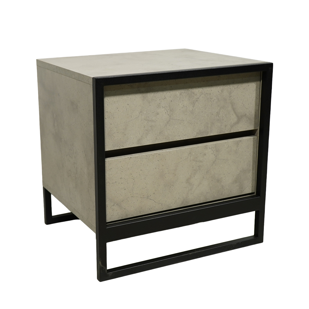 K538 Κομοδίνο Komo-Frame Με Επιφάνεια Σε Όψη Τσιμέντου Ανοιχτό Και Μαύρη Μεταλλική Βάση - Image 1