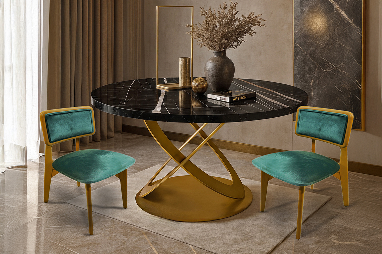 Kykloi 7767 petrol Σέτ Τραπεζαρίας Found Spitimade® Με 6τμχ Καρέκλες Nala - Image 1