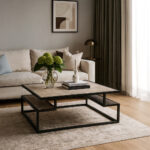 ΤΡΑΠΕΖΙ ΣΑΛΟΝΙΟΥ MAIA ΜΕ ΕΠΙΦΑΝΕΙΑ ΣΕ ΟΨΗ ΑΝΟΙΧΤΟ ΤΣΙΜΕΝΤΟ ΚΑΙ ΜΑΥΡΟ ΜΕΤΑΛΛΙΚΟ ΣΚΕΛΕΤΟ