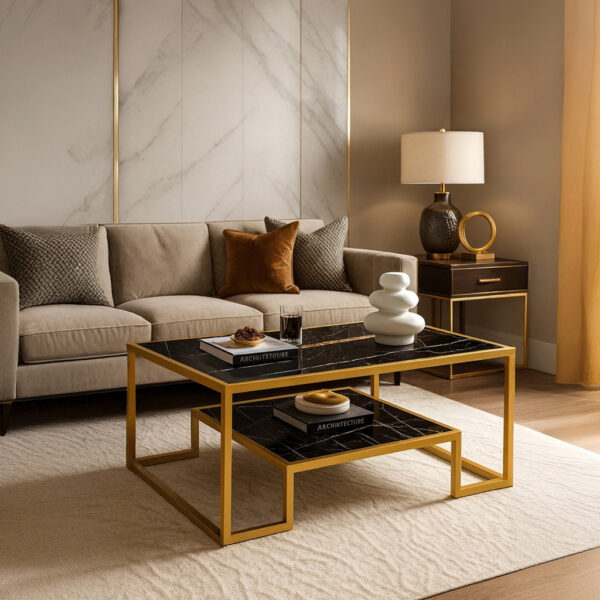 ΤΡΑΠΕΖΙ ΣΑΛΟΝΙΟΥ ROMEO ΜΕ ΕΠΙΦΑΝΕΙΑ ΜΑΥΡΟ ΜΑΡΜΑΡΟ ΚΑΙ ΜΕΤΑΛΛΙΚΟ ΣΚΕΛΕΤΟ