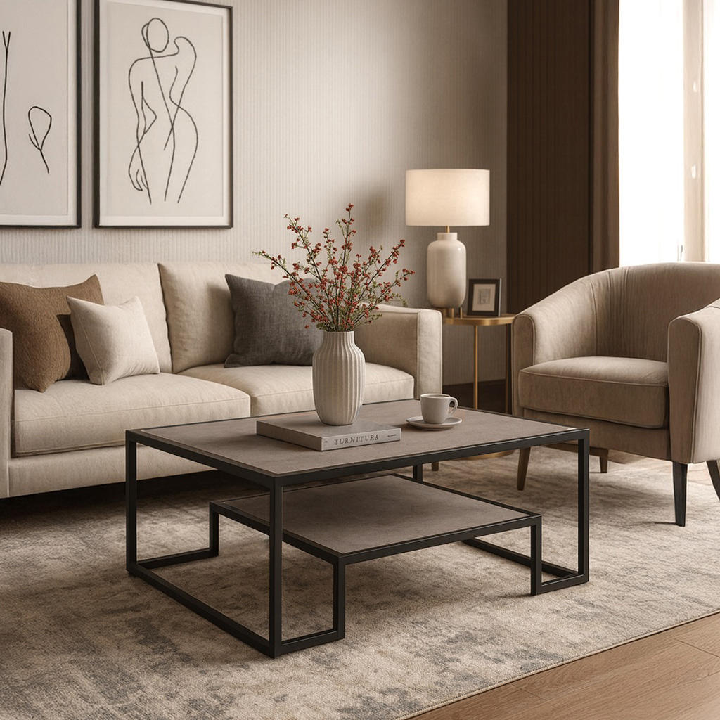 ROMEO K538 ΤΡΑΠΕΖΙ ΣΑΛΟΝΙΟΥ ROMEO ΣΕ ΑΠΟΧΡΩΣΗ ΑΝΟΙΧΤΟ ΤΣΙΜΕΝΤΟ ΚΑΙ ΜΕΤΑΛΛΙΚΟ ΣΚΕΛΕΤΟ - Image 1