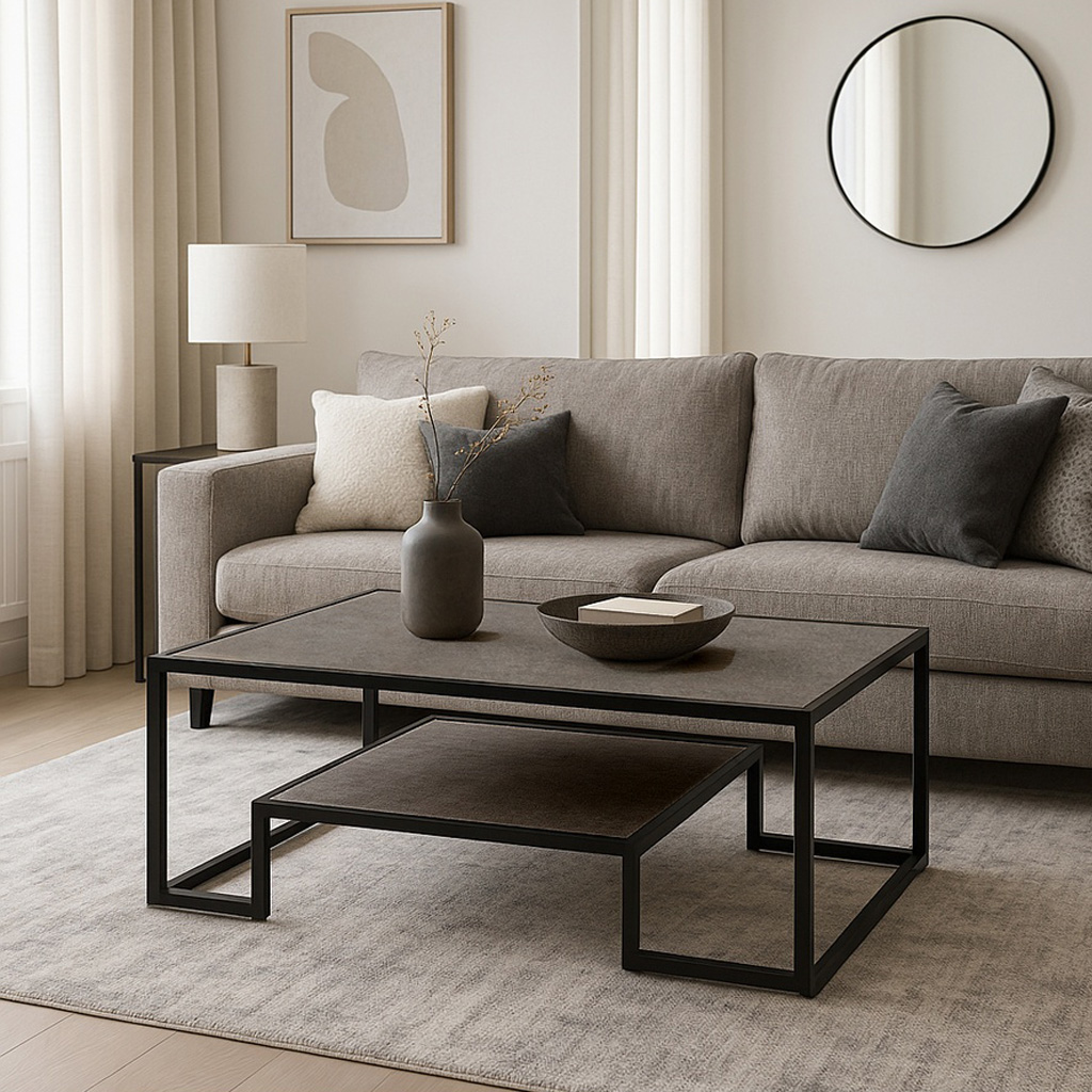 ROMEO K540 ΤΡΑΠΕΖΙ ΣΑΛΟΝΙΟΥ ROMEO ΣΕ ΑΠΟΧΡΩΣΗ ΣΚΟΥΡΟ ΤΣΙΜΕΝΤΟ ΚΑΙ ΜΕΤΑΛΛΙΚΟ ΣΚΕΛΕΤΟ - Image 1