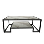 ΤΡΑΠΕΖΙ ΣΑΛΟΝΙΟΥ ROMEO ΣΕ ΑΠΟΧΡΩΣΗ ΛΕΥΚΟ ΜΑΡΜΑΡΟ ΜΕ ΜΠΕΖ ΝΕΡΑ ΚΑΙ ΜΕΤΑΛΛΙΚΟ ΣΚΕΛΕΤΟ - Image 2