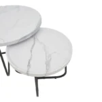 Tραπέζια σαλονιού Crismory σετ 2τεμ MDF σε απόχρωση λευκό μαρμάρου και μαύρα μεταλλικά πόδια - Image 4