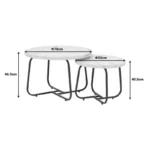 Tραπέζια σαλονιού Crismory σετ 2τεμ MDF σε απόχρωση λευκό μαρμάρου και μαύρα μεταλλικά πόδια - Image 2