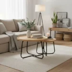 Tραπέζια σαλονιού Crismory σετ 2τεμ MDF σε φυσική απόχρωση και μαύρα μεταλλικά πόδια