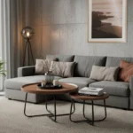 Tραπέζια σαλονιού Crismory σετ 2τεμ MDF σε καφέ απόχρωση και μαύρα μεταλλικά πόδια