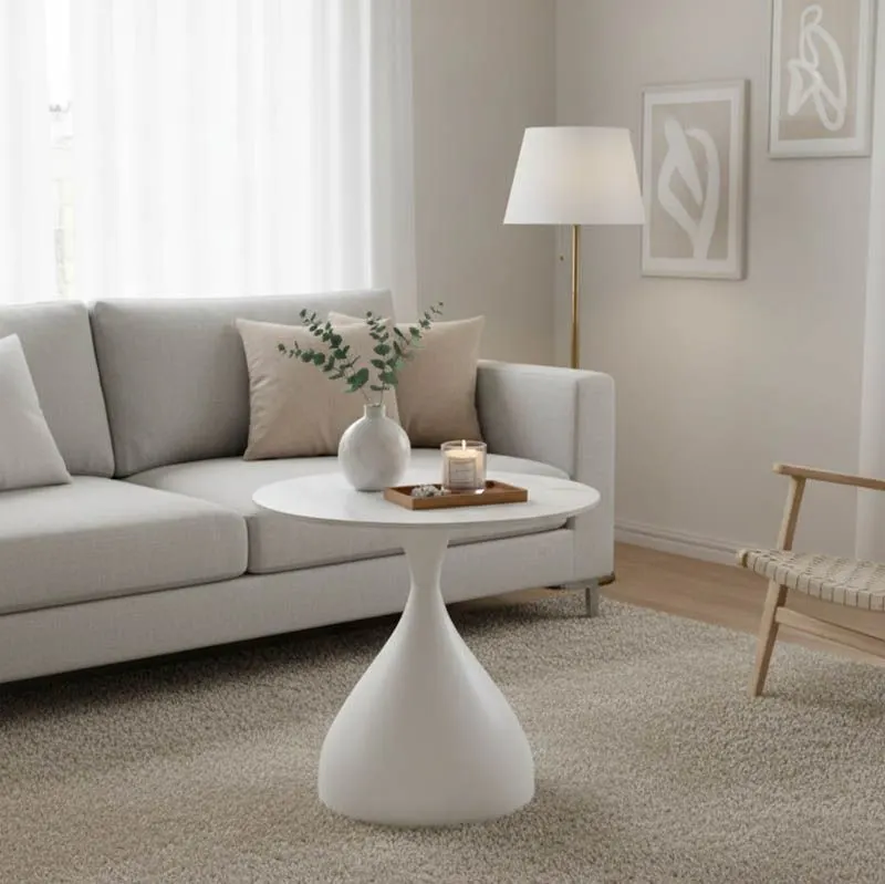 029-000277 Βοηθητικό τραπέζι Kirkene sintered stone σε απόχρωση λευκό μαρμάρου με λευκό μέταλλο - Image 1