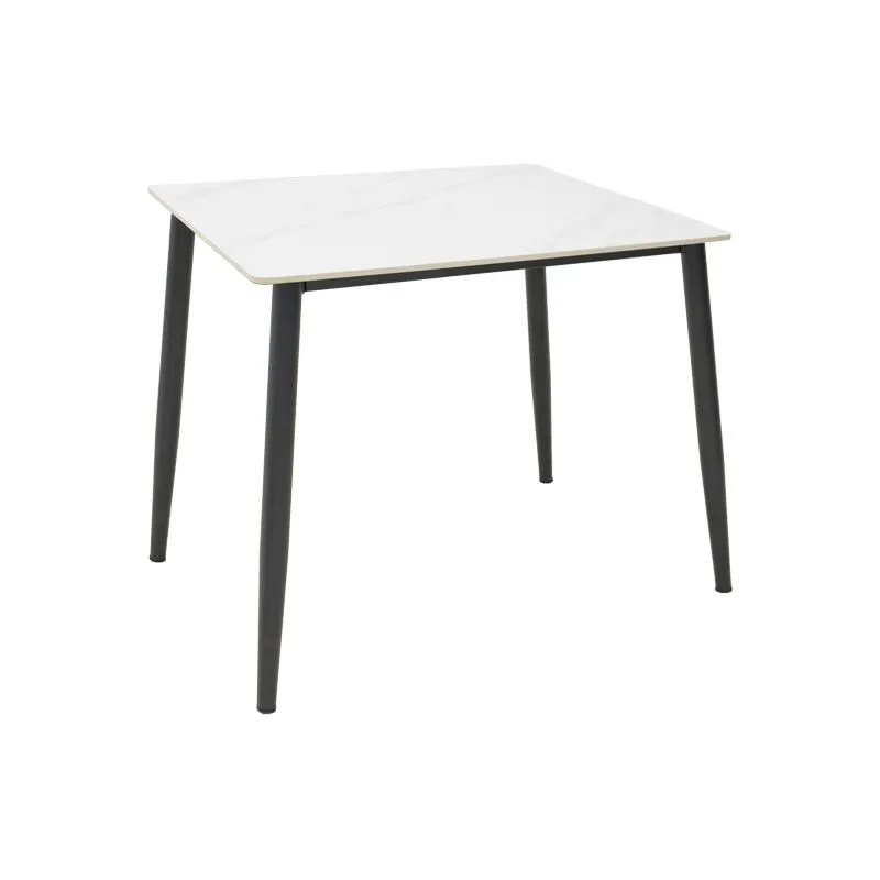 029-000376 Τραπέζι Gustas λευκό μαρμάρου sintered stone-μαύρο μέταλλο 80x80x76εκ - Image 1