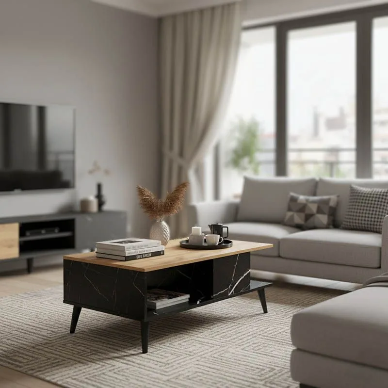 049-000065 Τραπέζι σαλονιού Moses χρώμα sonoma-μαύρο μαρμάρου - Image 1