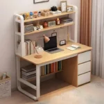 Γραφείο Soco με ραφιέρα-MDF φυσικό-λευκό - Image 3