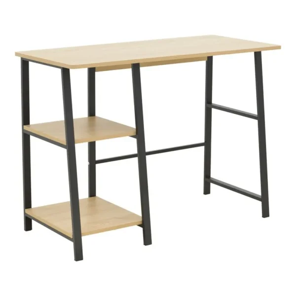 Γραφείο εργασίας Ferje με ράφια mdf σε φυσική με μαύρη απόχρωση