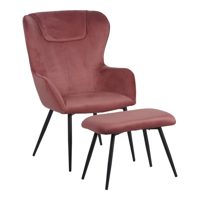096-000043 Πολυθρόνα με υποπόδιο Rueda βελούδο σε σάπιο μήλο απόχρωση με μαύρα μεταλλικά πόδια - Image 1