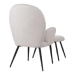 Πολυθρόνα με υποπόδιο Qarar μπουκλέ ύφασμα σε λευκή απόχρωση με μαύρα μεταλλικά πόδια - Image 4