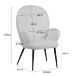 Πολυθρόνα με υποπόδιο Qarar μπουκλέ ύφασμα σε λευκή απόχρωση με μαύρα μεταλλικά πόδια - Image 10