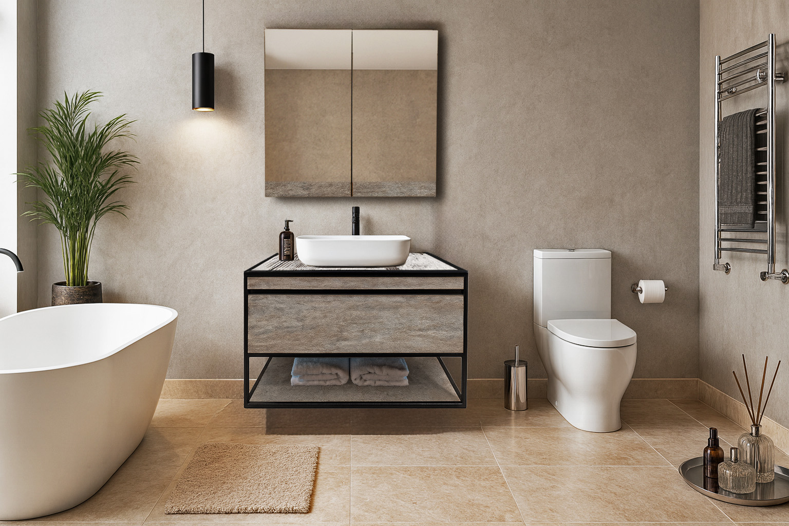 100 Rafi 3167 Decape K540 decor ΕΠΙΠΛΟ ΜΠΑΝΙΟΥ K540 CARTESIO 100 cm ΣΕ ΑΠΟΧΡΩΣΗ ΣΚΟΥΡΟ ΤΣΙΜΕΝΤΟ - Image 1