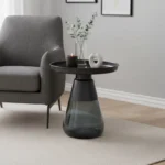 Βοηθητικό τραπέζι Kunlo μαύρο μέταλλο-μαύρο γυαλί