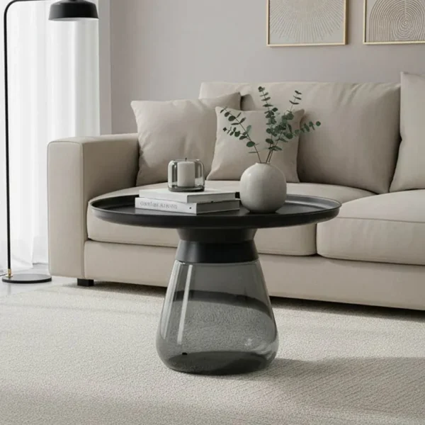 Βοηθητικό τραπέζι Kunlo μαύρο μέταλλο-μαύρο γυαλί