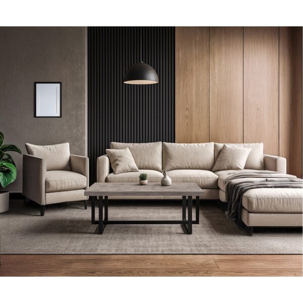 ΤΡΑΠΕΖΙ ΣΑΛΟΝΙΟΥ ERNEST ΜΕ ΟΨΗ ΤΣΙΜΕΝΤΟΥ ΣΕ ΑΝΟΙΧΤΟ ΧΡΩΜΑ ΚΑΙ ΜΑΥΡΗ ΜΕΤΑΛΛΙΚΗ ΒΑΣΗ