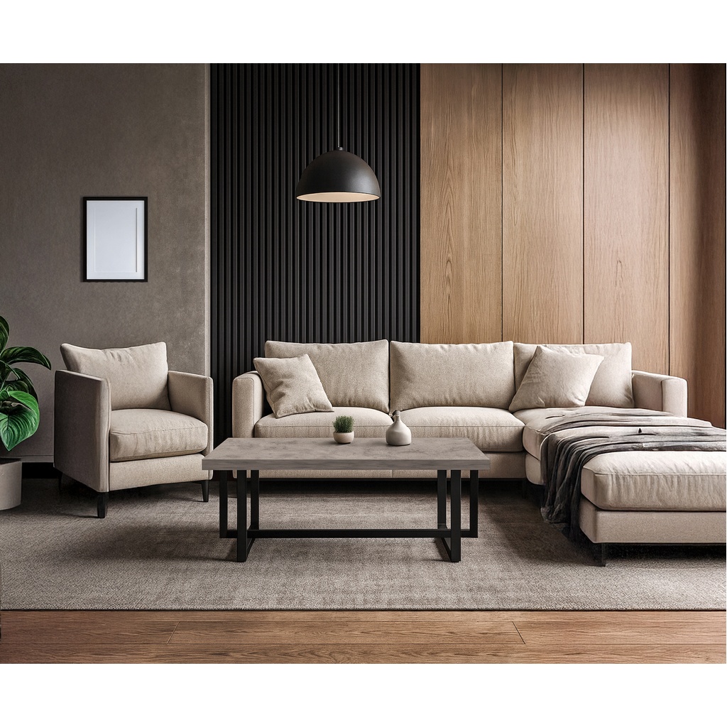 1024_Ernest K538 ΤΡΑΠΕΖΙ ΣΑΛΟΝΙΟΥ ERNEST ΜΕ ΟΨΗ ΤΣΙΜΕΝΤΟΥ ΣΕ ΑΝΟΙΧΤΟ ΧΡΩΜΑ ΚΑΙ ΜΑΥΡΗ ΜΕΤΑΛΛΙΚΗ ΒΑΣΗ - Image 1