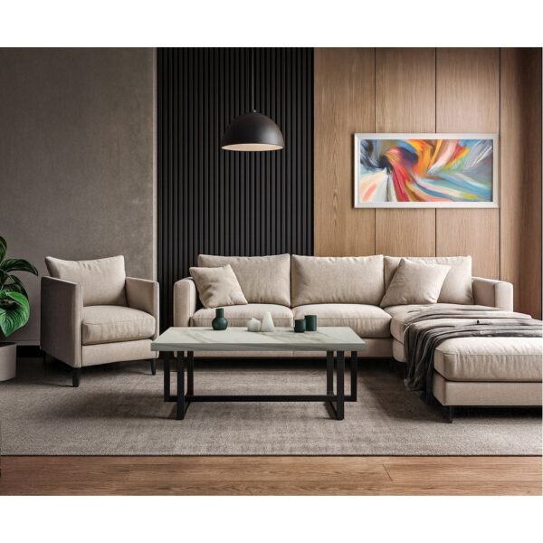 ΤΡΑΠΕΖΙ ΣΑΛΟΝΙΟΥ ERNEST ΣΕ ΛΕΥΚΟ ΜΑΡΜΑΡΟ ΜΕ ΜΠΕΖ ΝΕΡΑ ΚΑΙ ΜΑΥΡΗ ΜΕΤΑΛΛΙΚΗ ΒΑΣΗ