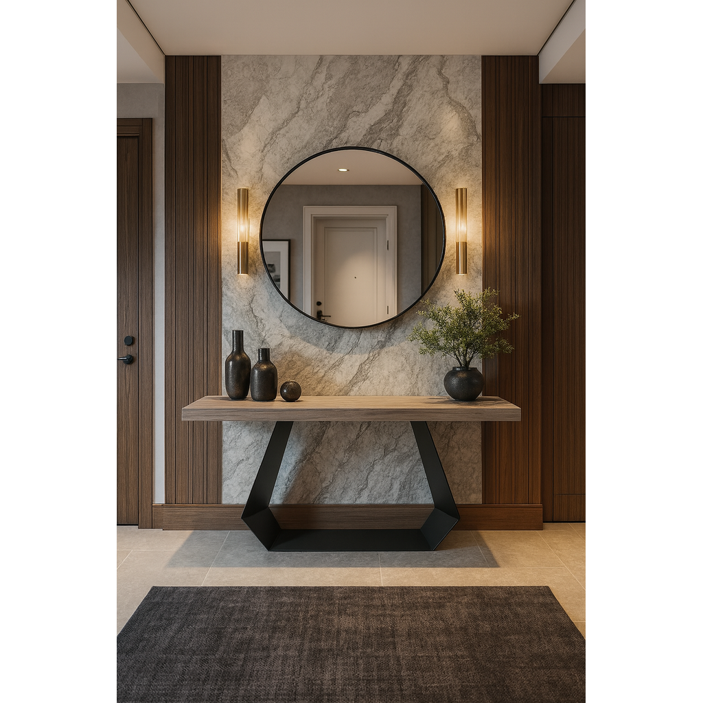 1024_K538 ΕΠΙΠΛΟ ΕΙΣΟΔΟΥ STRUMMY ΜΕ ΜΕΤΑΛΛΙΚΗ ΒΑΣΗ KAI ΕΠΙΦΑΝΕΙΑ ΜΕΛΑΜΙΝΗΣ ΜΕ ΟΨΗ ΤΣΙΜΕΝΤΟΥ ΣΕ ΑΝΟΙΧΤΟ ΧΡΩΜΑ - Image 1