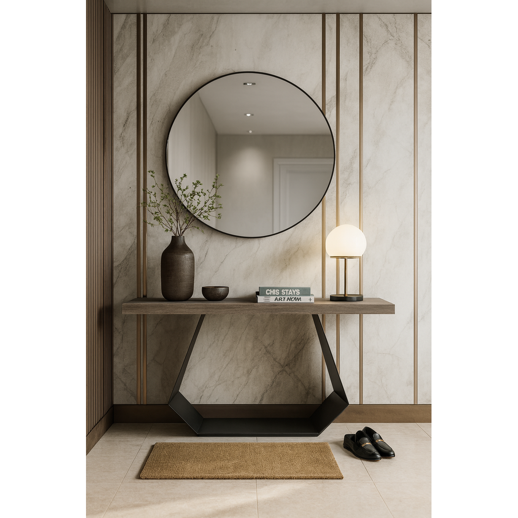 1024_K540 ΕΠΙΠΛΟ ΕΙΣΟΔΟΥ STRUMMY ΜΕ ΜΕΤΑΛΛΙΚΗ ΒΑΣΗ KAI ΕΠΙΦΑΝΕΙΑ ΜΕΛΑΜΙΝΗΣ ΜΕ ΟΨΗ ΤΣΙΜΕΝΤΟΥ ΣΕ ΣΚΟΥΡΟ ΧΡΩΜΑ - Image 1