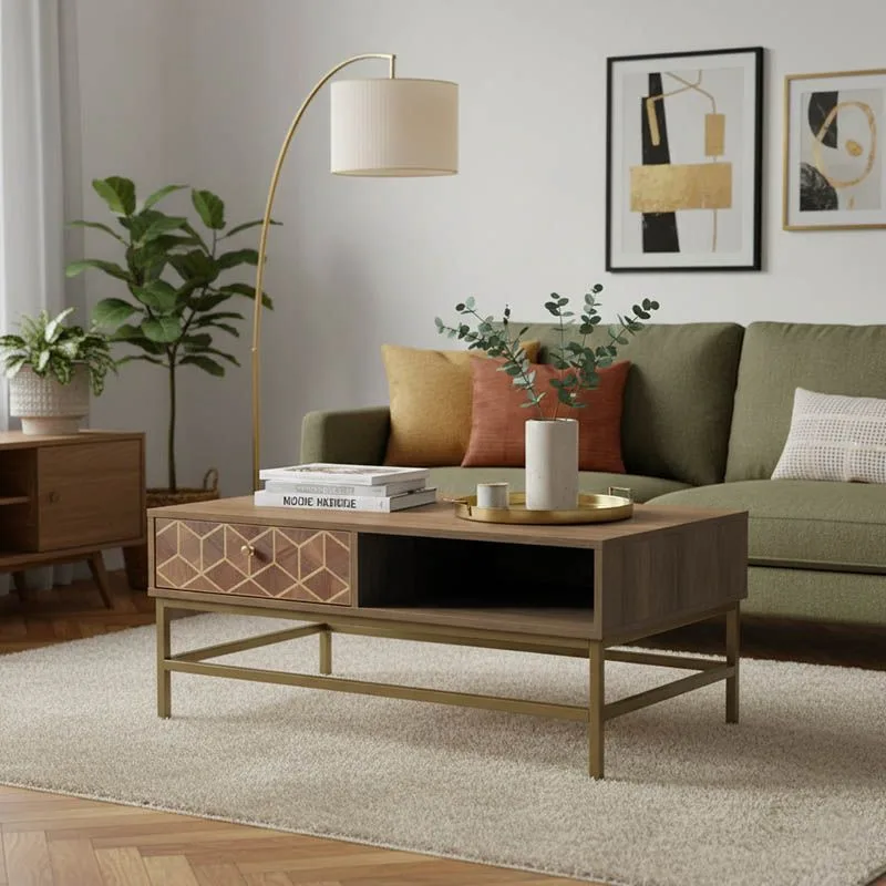 115-003188 Τραπέζι σαλονιού Brilo καφέ-χρυσό ξύλο - Image 1