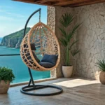 Κούνια Hudson κρεμαστή μέταλλο μαύρο-pp φυσικό-μαξιλάρι μαύρο - Image 7