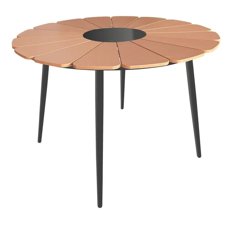 152-000089 Τραπέζι Pinap μαύρο αλουμίνιο και plywood σε φυσική απόχρωση - Image 1