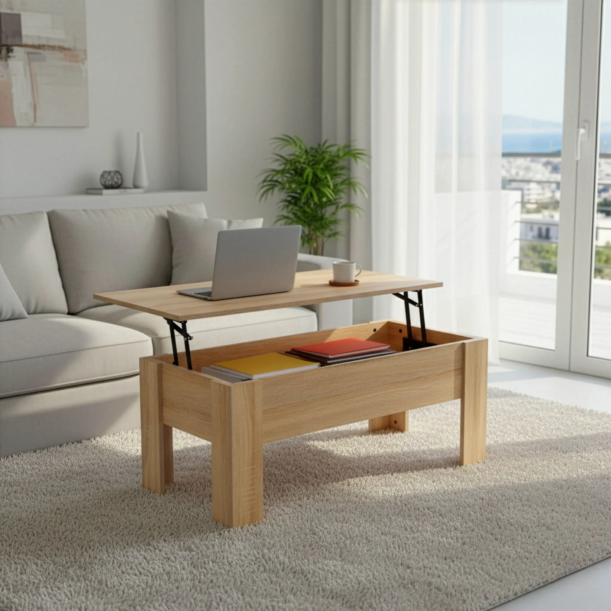 225-000057 Τραπέζι σαλονιού Ferza πολυμορφικό σε oak απόχρωση - Image 1