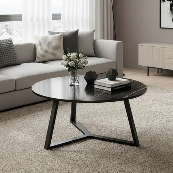 Τραπέζι σαλονιού Berton σε όψη μαρμάρου με μαύρο μέταλλο