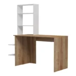 Γραφείο εργασίας Bivoro με ραφιέρα σε oak -λευκή απόχρωση - Image 3
