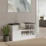 Παπουτσοθήκη-σκαμπό Deboule 8 ζευγών σε λευκή-μαύρη απόχρωση - Image 3