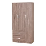 Ντουλάπα ρούχων τρίφυλλη Zelia με 2 συρτάρια χρώμα καρυδί