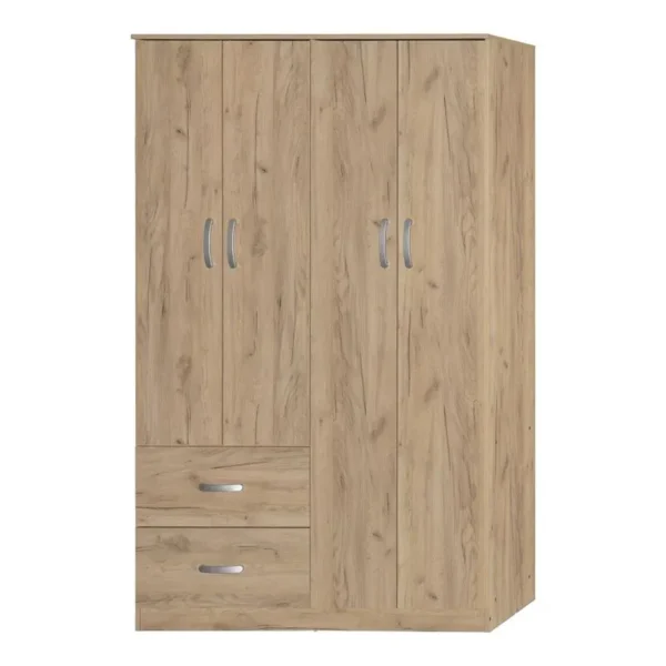 Ντουλάπα ρούχων τετράφυλλη Zelia με 2 συρτάρια σε oak απόχρωση