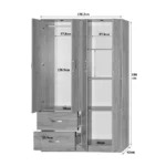 Ντουλάπα ρούχων τετράφυλλη Zelia με 2 συρτάρια σε oak απόχρωση - Image 5