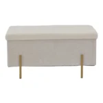 Σκαμπό-μπαούλο Ziwel μπουκλέ λευκό-χρυσό 80x40x40εκ - Image 8