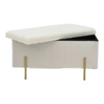 Σκαμπό-μπαούλο Ziwel μπουκλέ λευκό-χρυσό 80x40x40εκ - Image 3
